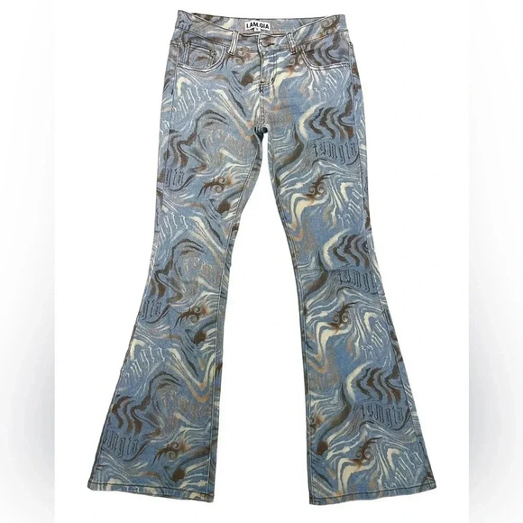 I.AM.GIA Calee Pant Flare Wide Leg High Waisted Jeans Printed Size S - Picture 4 of 11